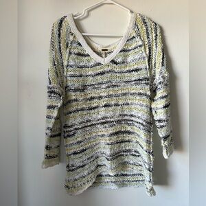 Free People White Blue & Yellow Songbird Marled Sweater